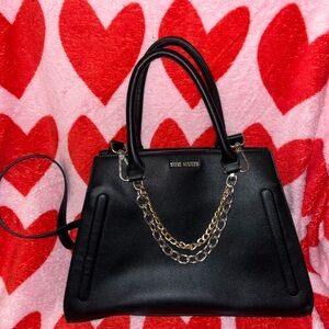 Steve Madden Black Satchel with Chain Accent